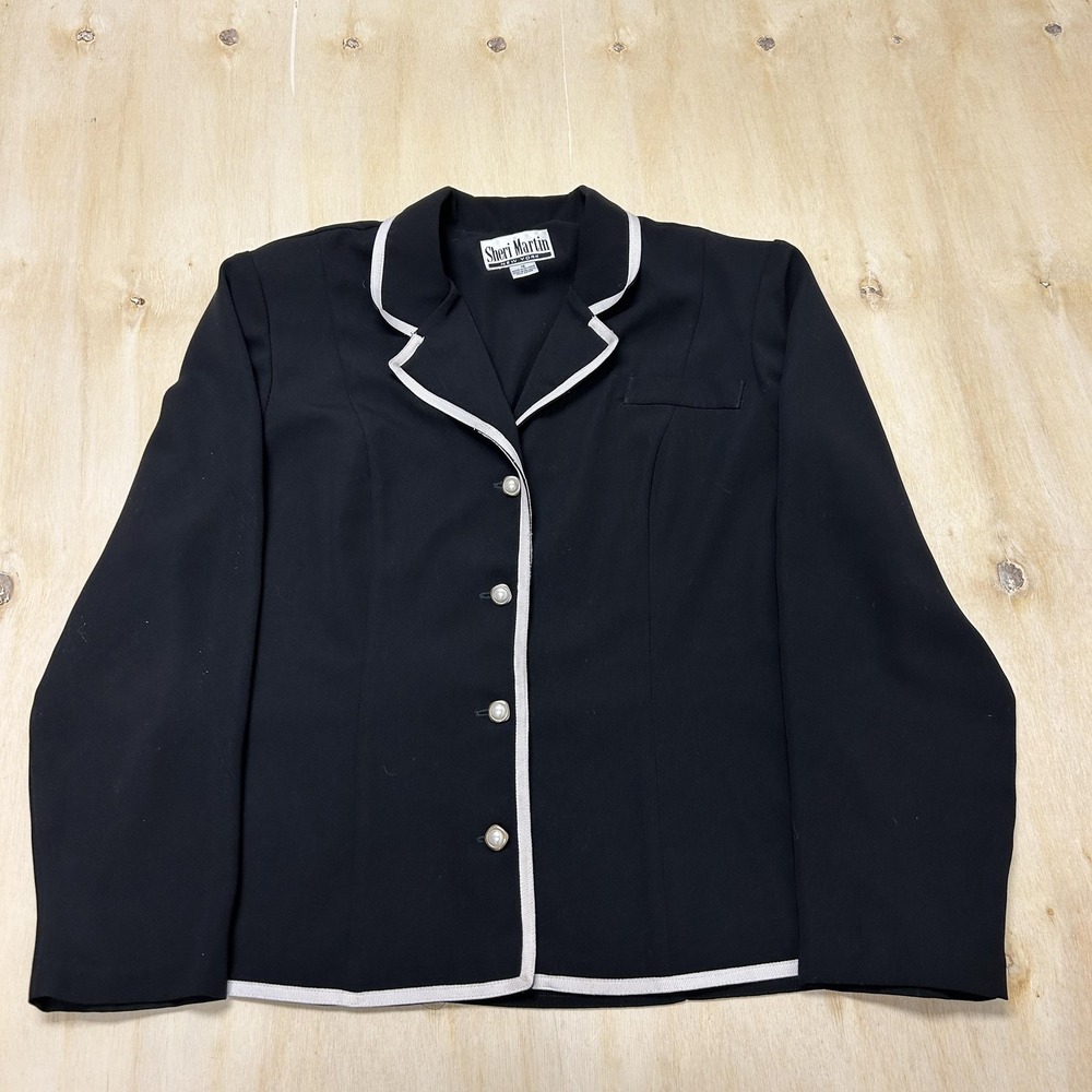 Sheri Martin Blazer Jacket Womens 18 Black Trim Pearl Button Career Work